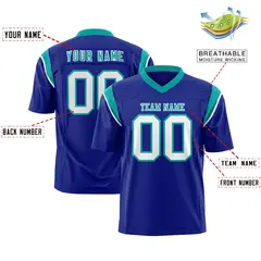 Royal Aqua Two-Tone Shoulder Cut Flag Football Jersey 2