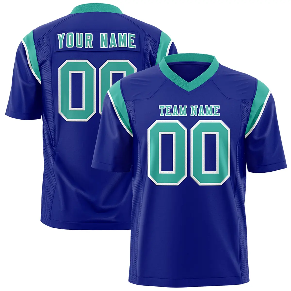 Royal Aqua Two-Tone Shoulder Cut Flag Football Jersey