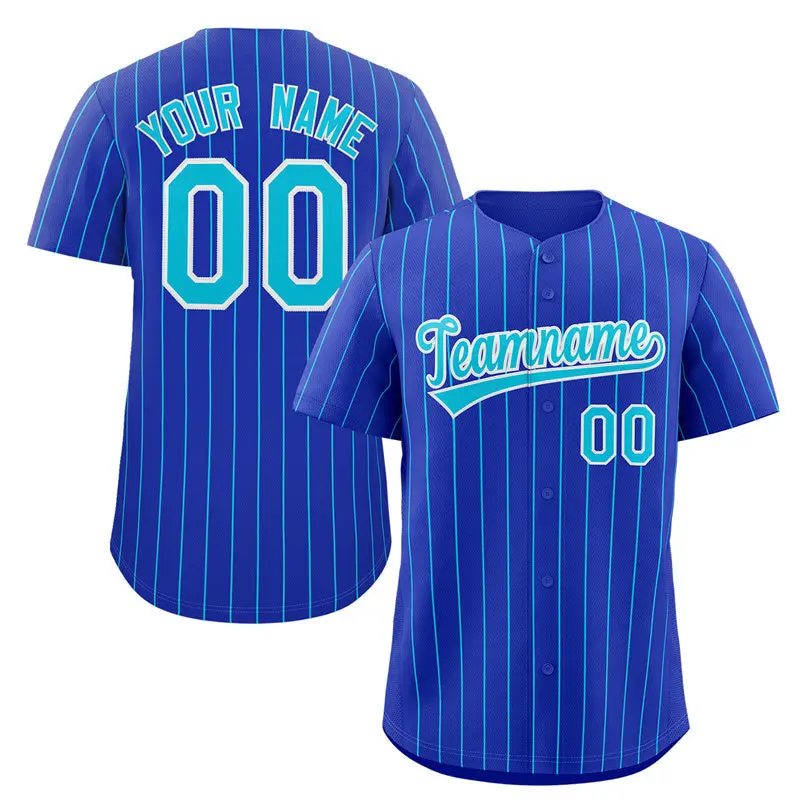 Royal Aqua-White Stripe Authentic Fashion Baseball Jersey