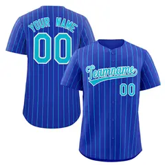 Royal Aqua-White Stripe Authentic Fashion Baseball Jersey