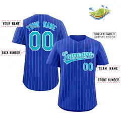 Royal Aqua-White Stripe Authentic Fashion Baseball Jersey 2