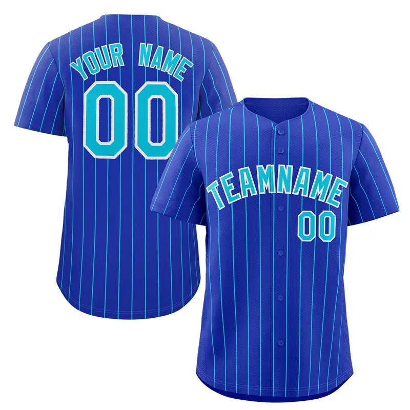 Royal Aqua-White Stripe Authentic Fashion Baseball Jersey