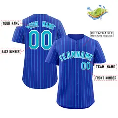 Royal Aqua-White Stripe Authentic Fashion Baseball Jersey 2