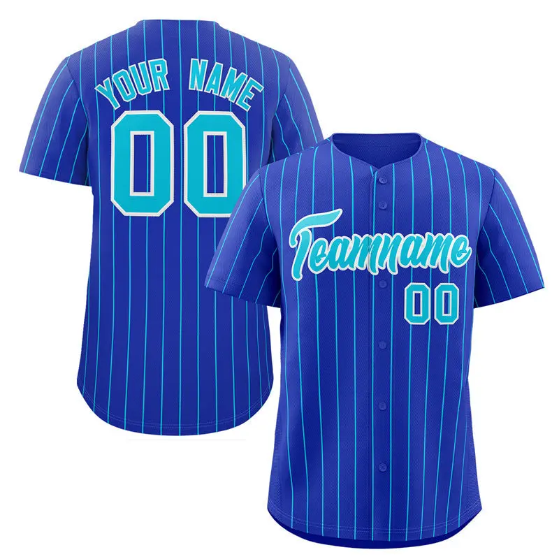 Royal Aqua-White Stripe Authentic Fashion Baseball Jersey
