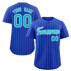 Royal Aqua-White Stripe Authentic Fashion Baseball Jersey 1