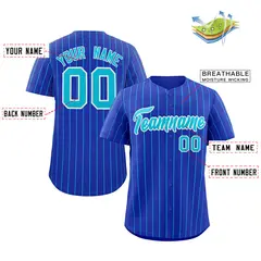 Royal Aqua-White Stripe Authentic Fashion Baseball Jersey 2