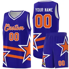 Royal Basketball Kits Orange Star Pattern And Double Lines 1