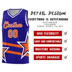 Royal Basketball Kits Orange Star Pattern And Double Lines 2