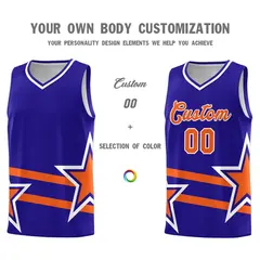 Royal Basketball Kits Orange Star Pattern And Double Lines 3