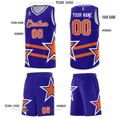 Royal Basketball Kits Orange Star Pattern And Double Lines 5
