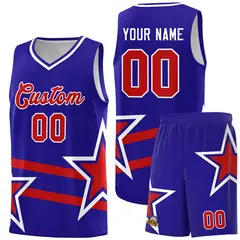 Royal Basketball Kits Red Star Pattern And Double Lines