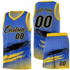 Royal Black and Yellow Graffiti Pattern Basketball Jersey