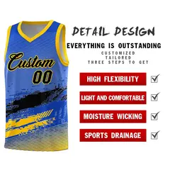 Royal Black and Yellow Graffiti Pattern Basketball Jersey 2