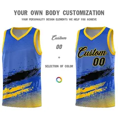 Royal Black and Yellow Graffiti Pattern Basketball Jersey 3