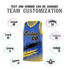 Royal Black and Yellow Graffiti Pattern Basketball Jersey 4