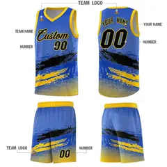 Royal Black and Yellow Graffiti Pattern Basketball Jersey 5