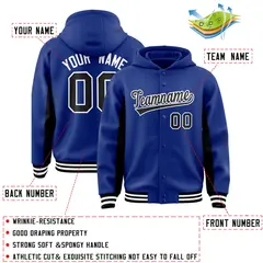 Royal Black Color Block Full-Snap Varsity Letterman Jacket Hoodie 4