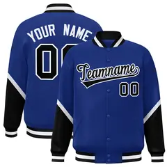 Royal Black Color Block Varsity Letterman Baseball Jacket 1