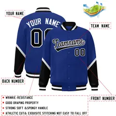 Royal Black Color Block Varsity Letterman Baseball Jacket 2