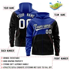 Royal Black Color Block Wave Varsity Full-Zip Letterman Jacket Hoodie 4