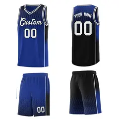 Royal Black Dot Pattern Side Gradient Reversible Basketball Jersey Kits 5