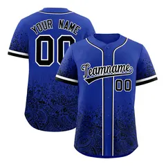 Royal Black Floral Gradient Full Button Baseball Jersey