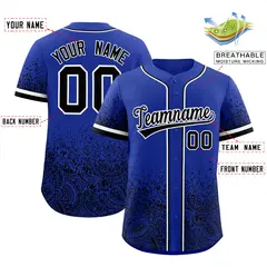 Royal Black Floral Gradient Full Button Baseball Jersey 2