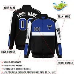Royal Black Full-Snap Raglan Varsity Letterman Jacket 2