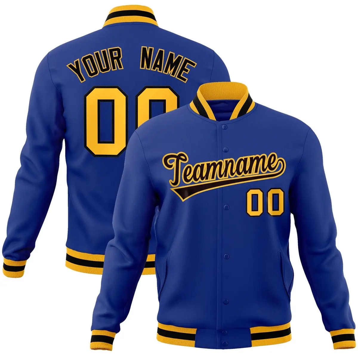Royal Black-Gold Classic Varsity Full-Snap Letterman Jacket