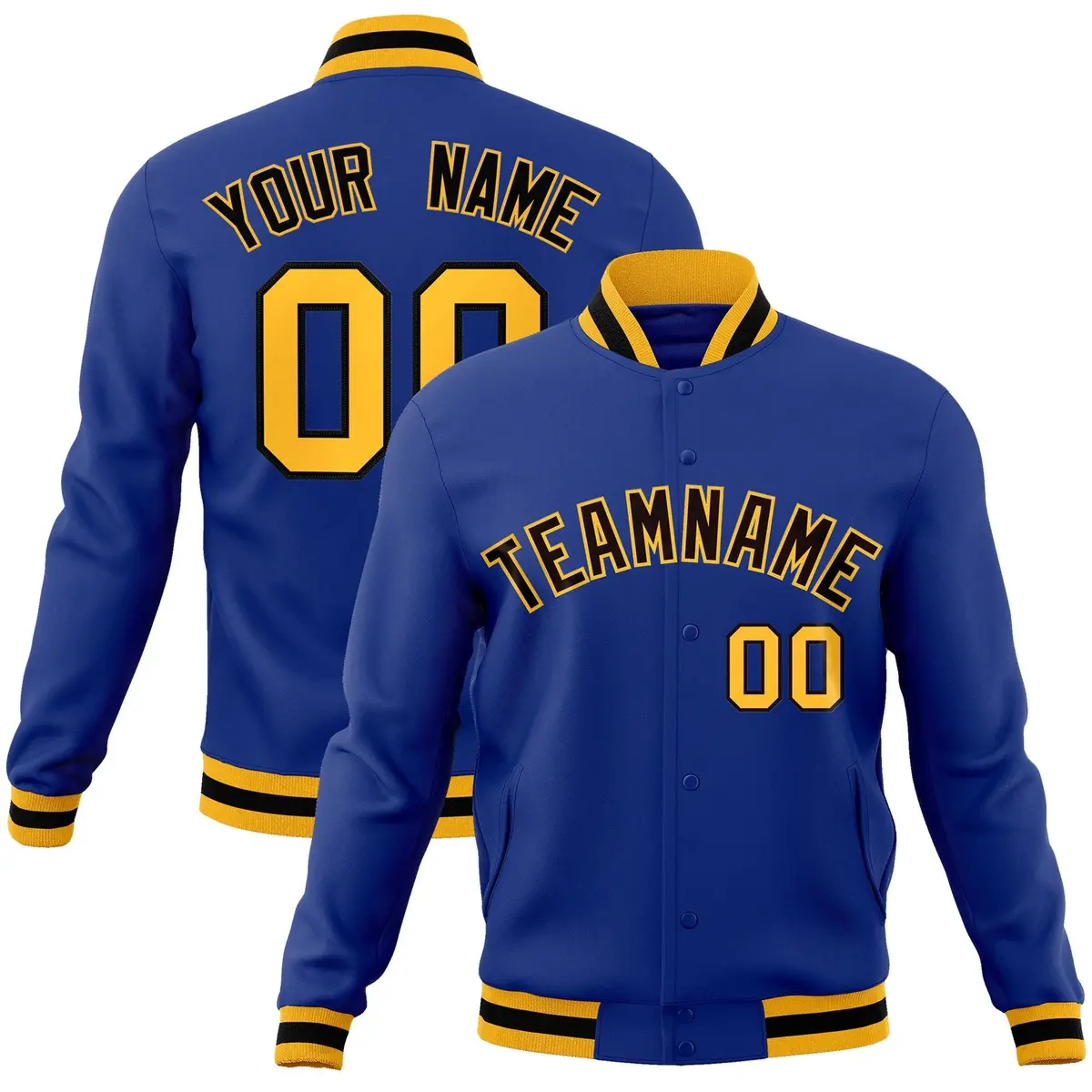 Royal Black-Gold Classic Varsity Full-Snap Letterman Jacket