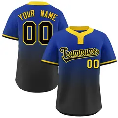 Royal Black-Gold Gradient Fashion Two-Button Softball Jersey