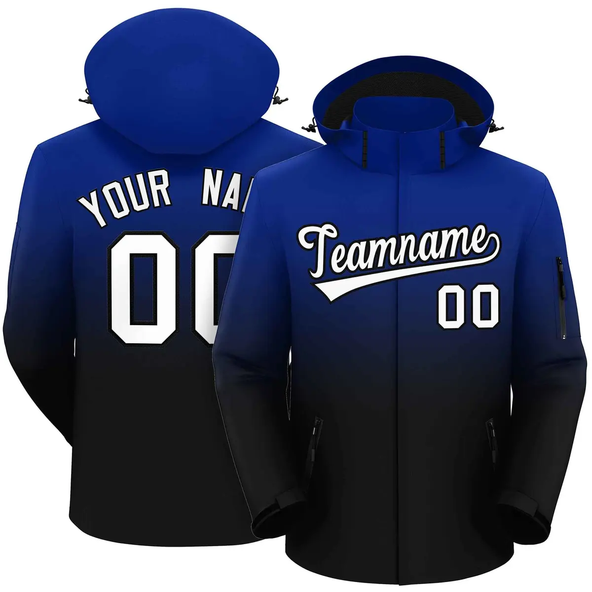 Royal Black Gradient Hooded Outdoor Waterproof Jacket