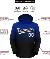 Royal Black Gradient Hooded Outdoor Waterproof Jacket 2