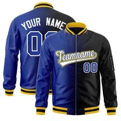 Royal Black Gradient Letterman Bomber Jacket 1