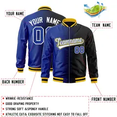 Royal Black Gradient Letterman Bomber Jacket 2