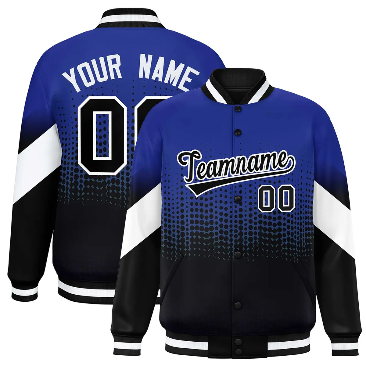 Royal Black Gradient Polka Dot Varsity Letterman Jacket