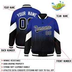 Royal Black Gradient Polka Dot Varsity Letterman Jacket 2