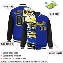 Royal Black Graffiti Pattern Varsity Full-Snap Letterman Baseball Jacket 2