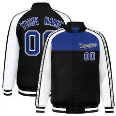Royal Black K-Ribbon Raglan Varsity Full-Snap Color Block Letterman Jacket
