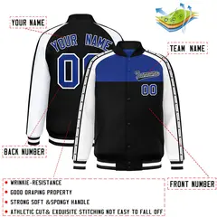 Royal Black K-Ribbon Raglan Varsity Full-Snap Color Block Letterman Jacket 2