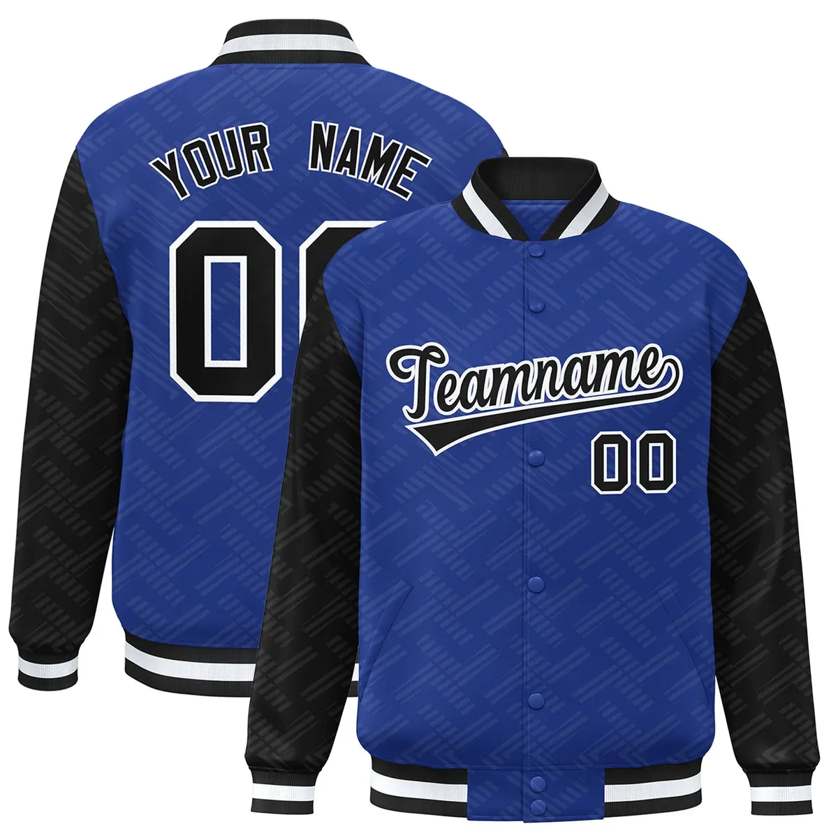 Royal Black L Pattern Raglan Letterman Baseball Jacket
