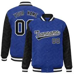 Royal Black L Pattern Raglan Letterman Baseball Jacket 1