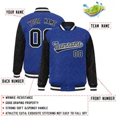 Royal Black L Pattern Raglan Letterman Baseball Jacket 2