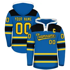 Royal Black Lace-Up Neck Raglan Hockey Hoodie Jersey 1