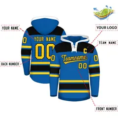 Royal Black Lace-Up Neck Raglan Hockey Hoodie Jersey 2