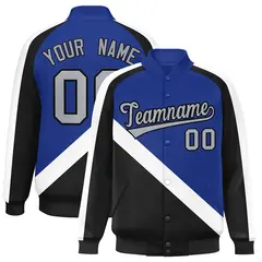 Royal Black Raglan Full-Snap Letterman Baseball Jacket 1