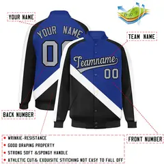 Royal Black Raglan Full-Snap Letterman Baseball Jacket 2