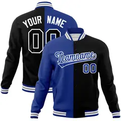 Royal Black-Royal Split Varsity Full-Snap Letterman Jacket