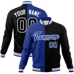 Royal Black-Royal Split Varsity Full-Snap Letterman Jacket