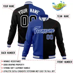 Royal Black-Royal Split Varsity Full-Snap Letterman Jacket 4